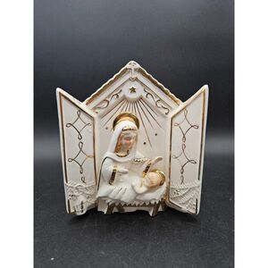 Vintage Mary and Baby Jesus Manger Scene White and Gold Reuben's Planter R 503